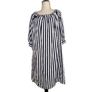 ACE Fashion Navy & White‎ All Over Stripped Pattern Boho Mini Dress Size 2X